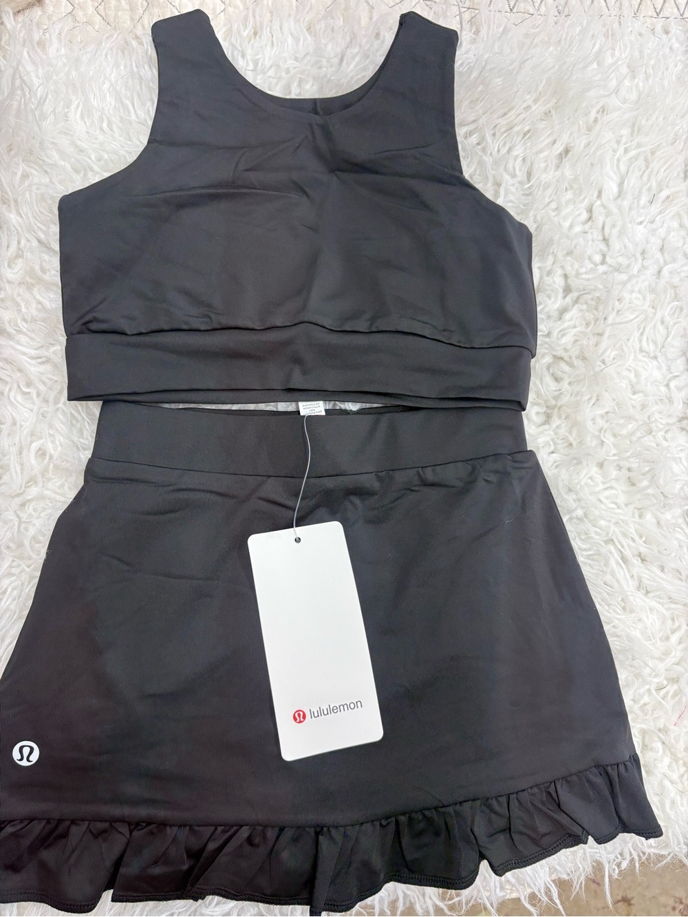 Kids Lululemon Black Athletic Crop Top & Ruffled Skirt Set